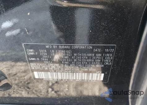 2023 Subaru Outback Limited Xt z USA, uszkodzony, nr VIN 4S4BTGND9P3127337